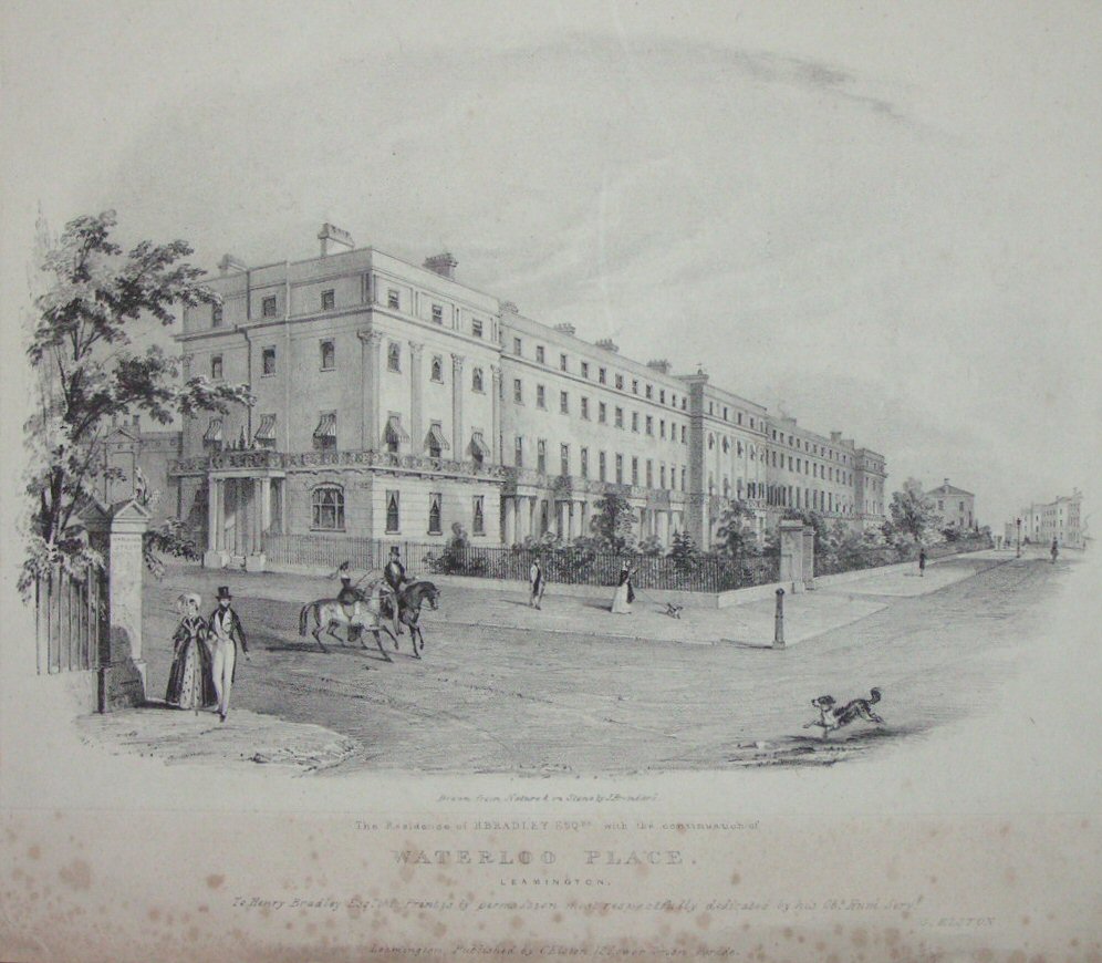 Lithograph - The Residence of H.Bradley Esqre with the continuation of Waterloo Place, Leamington. - Brandard